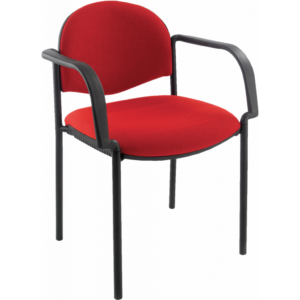 Meeting chair with red seat and black frame with arms