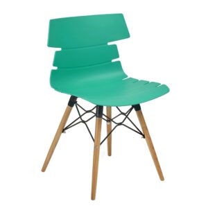 Hetton turquoise plastic chair with wooden legs