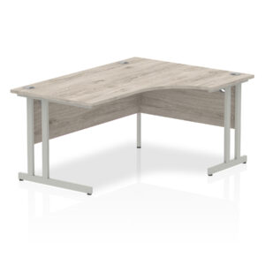 Grey Oak Radial Right Hand Desk with Silver Legs