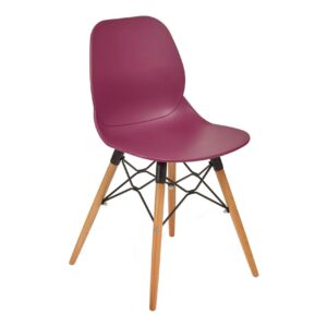 Linton burgundy plastic chair with wooden frame